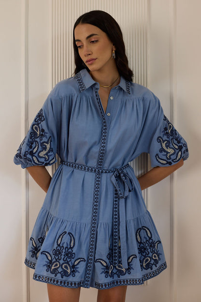 Oyster Mini Dress- Hoki Blue