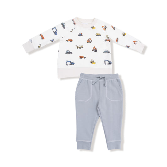 French Terry Raglan Sweatshirt + Jogger Pant Set- Construction Vehicles