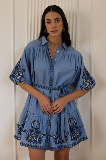 Oyster Mini Dress- Hoki Blue