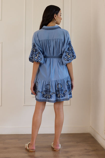 Oyster Mini Dress- Hoki Blue