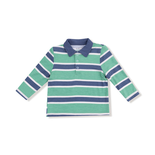 Rugby Stripe Polo Shirt- Green + Navy