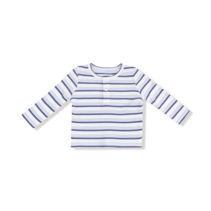 Vintage Stripe L/S Henley- Blue