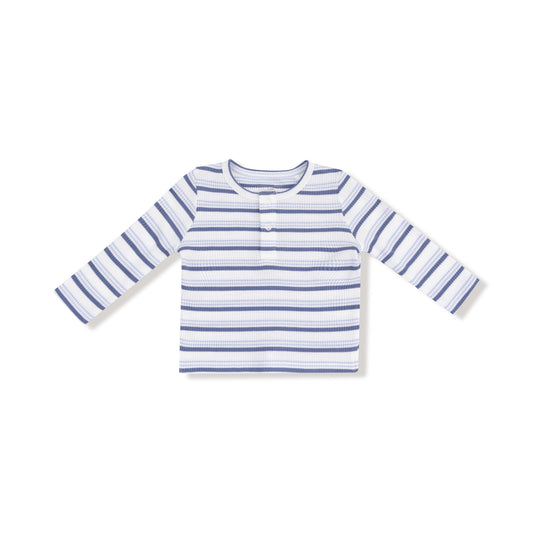 Vintage Stripe L/S Henley- Blue