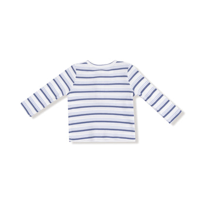 Vintage Stripe L/S Henley- Blue