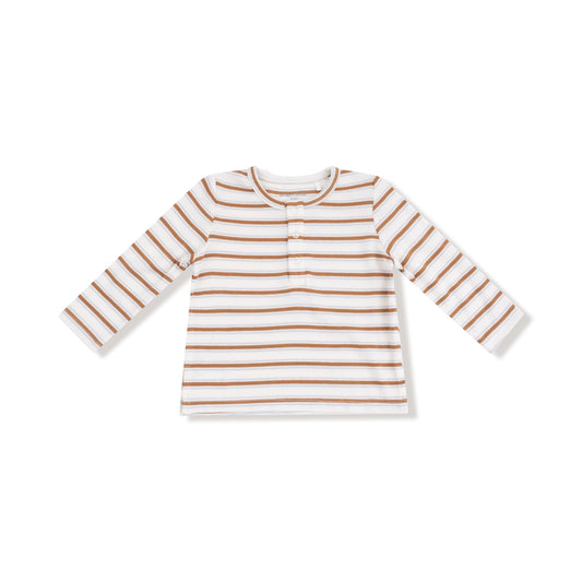 Vintage Stripe L/S Henley- Brown