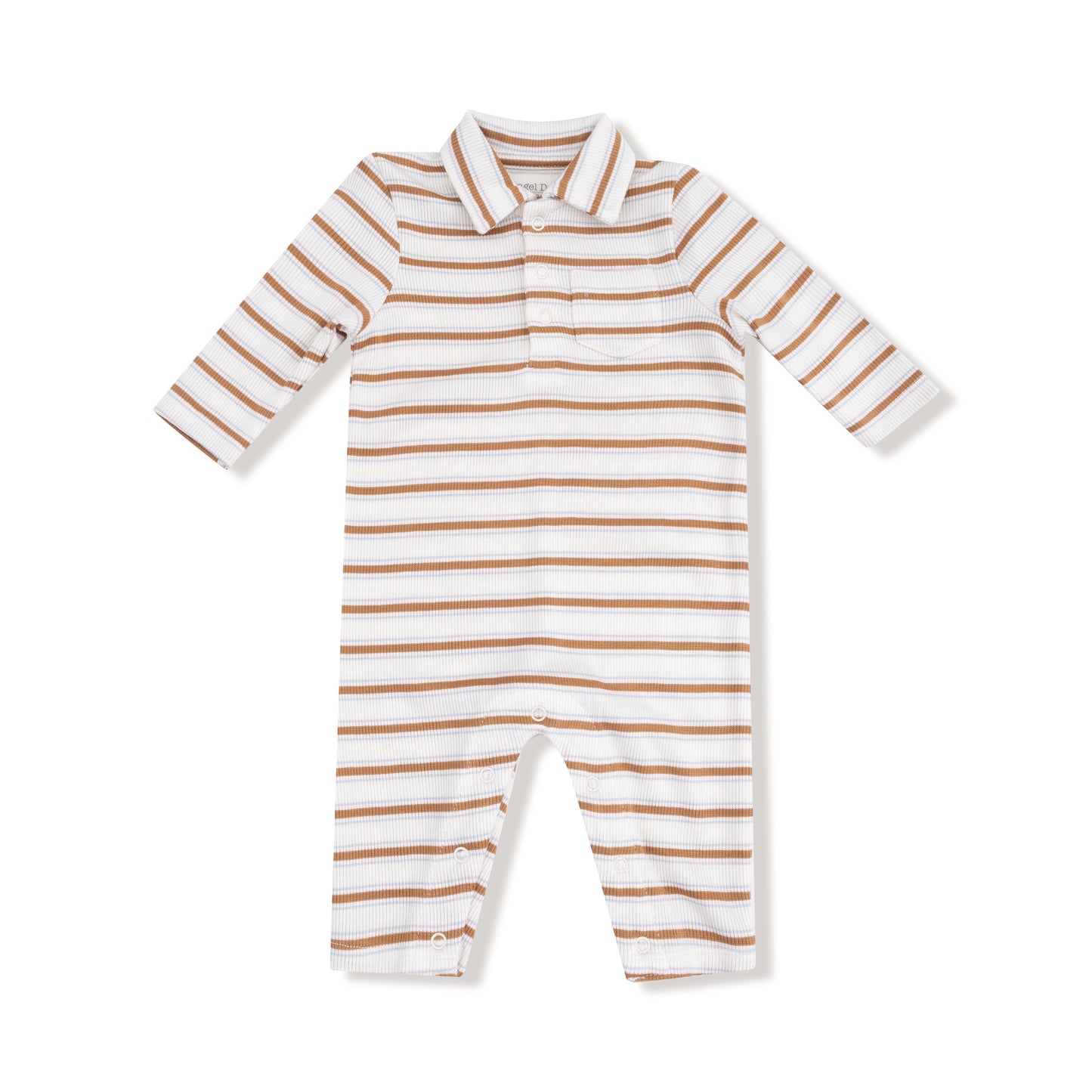 Polo Romper- Brown Vintage Stripe
