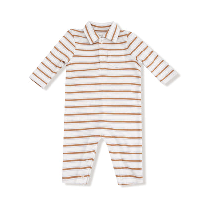 Polo Romper- Brown Vintage Stripe