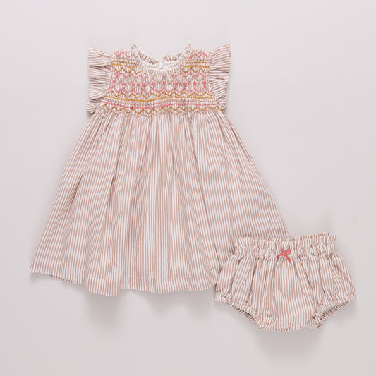 Baby Girls Stevie Dress - Tawny Brown Stripe
