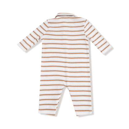 Polo Romper- Brown Vintage Stripe