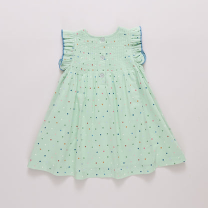 Girls Jaipur Dress- Pastel Green Polka Dot