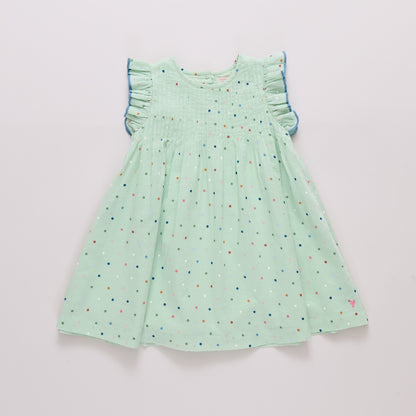 Girls Jaipur Dress- Pastel Green Polka Dot