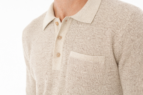 Long Sleeve Bungalow Sweater Polo- Oat