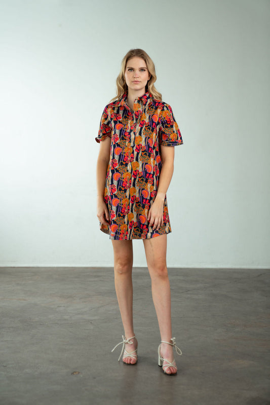 Split Neck Dress- Navy Lily