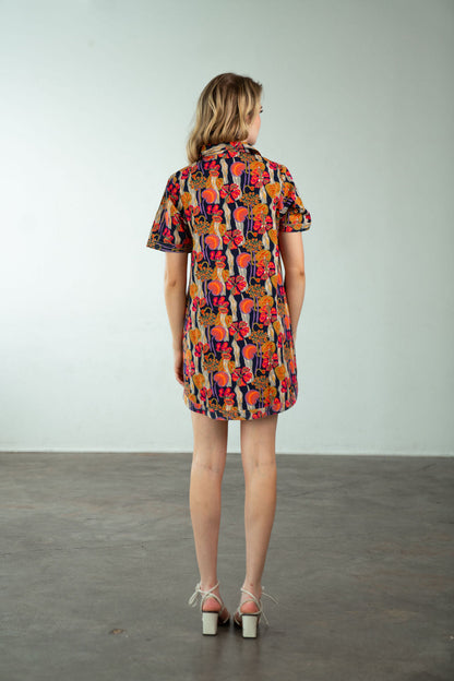 Split Neck Dress- Navy Lily