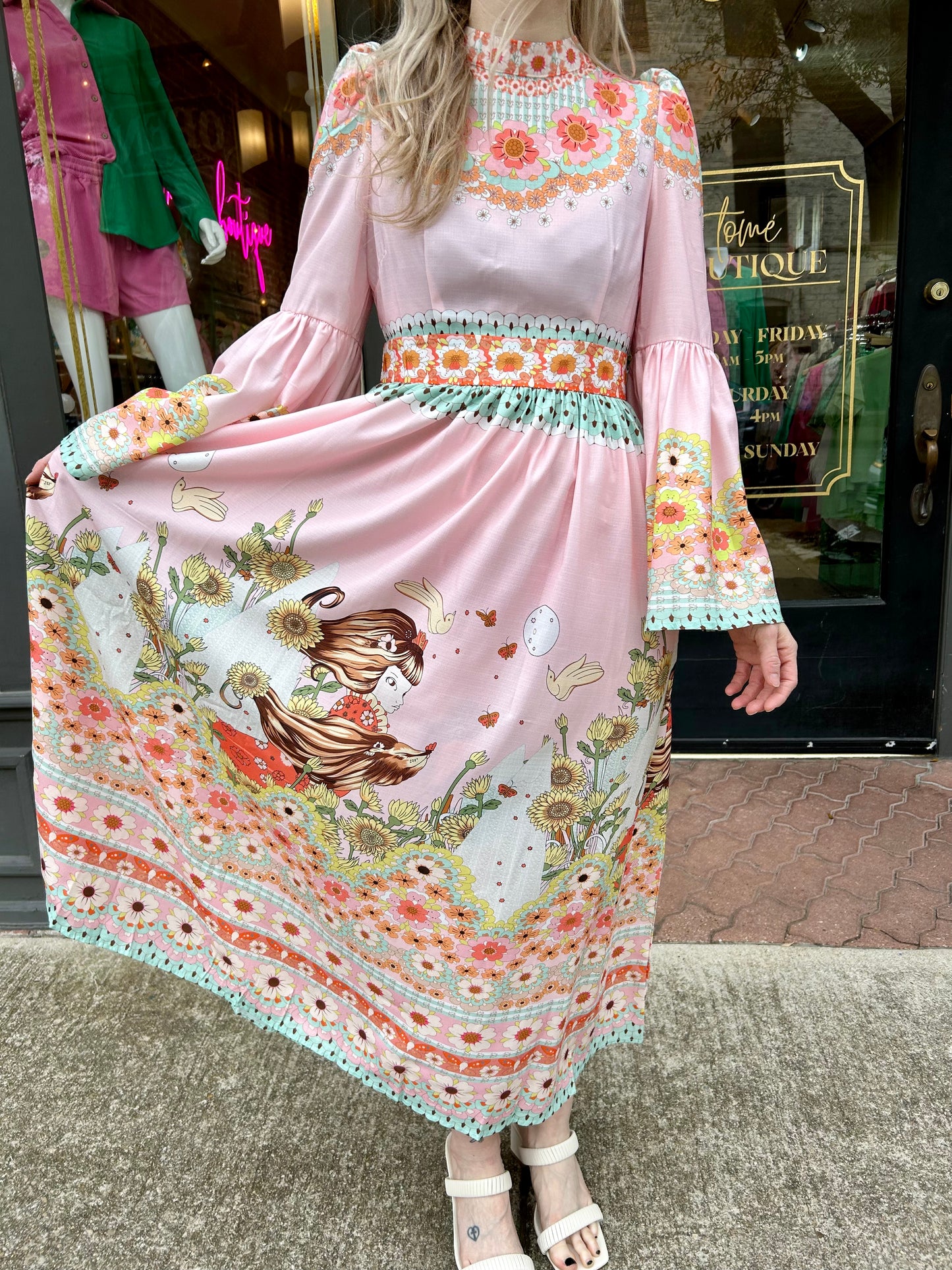 Retro Pink Floral Maxi Dress