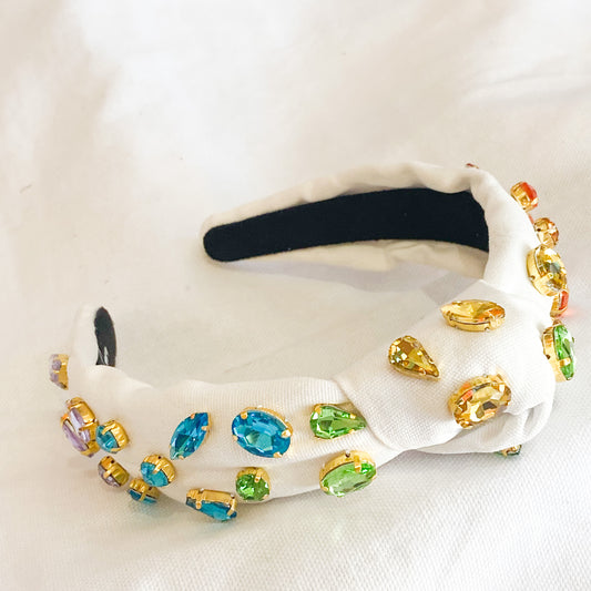 Brianna Cannon Ivory Headband w/ Rainbow Crystals