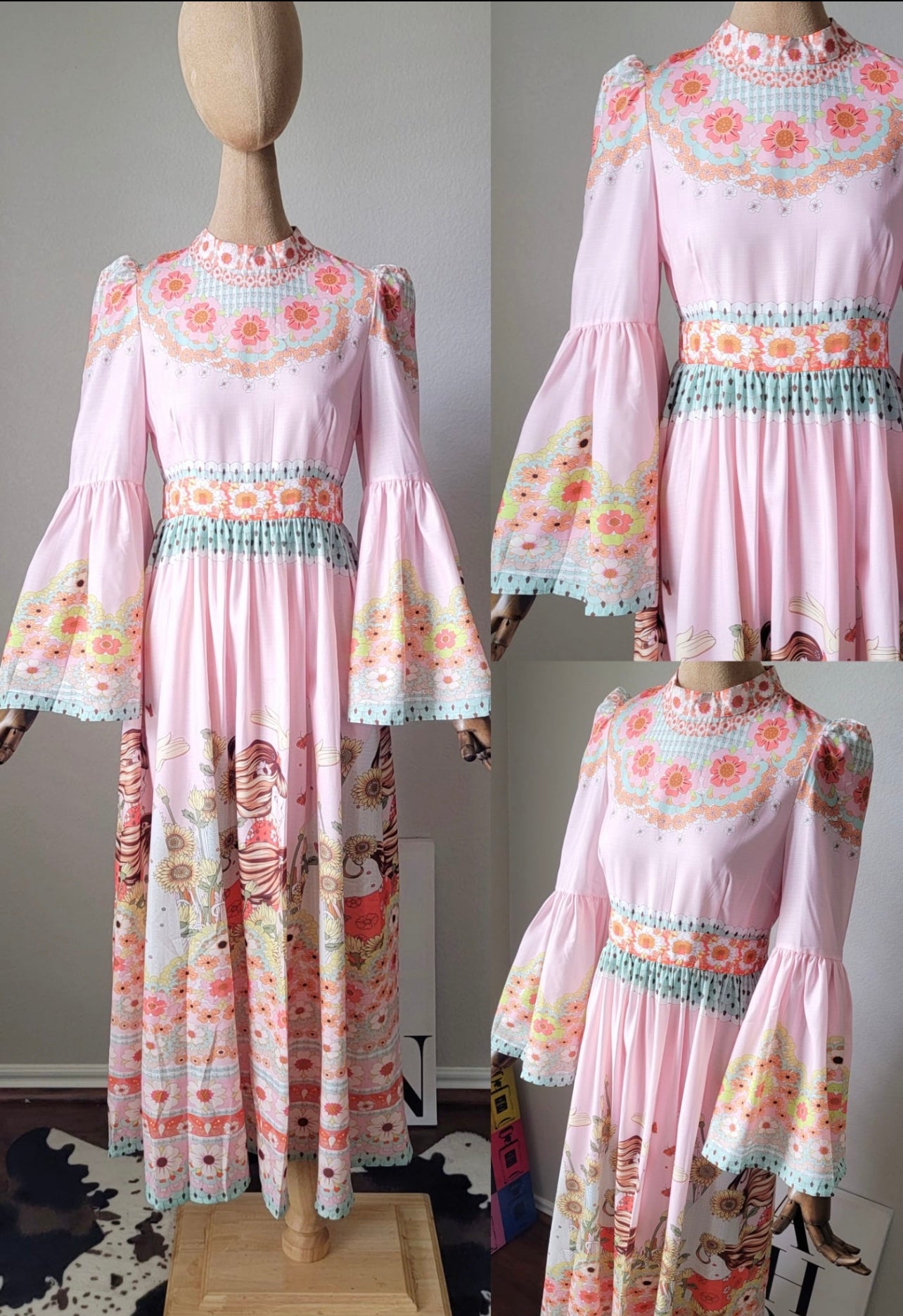 Retro Pink Floral Maxi Dress