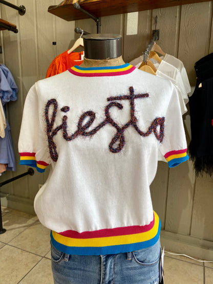 Fiesta Glitter Script Short Sleeve Sweater
